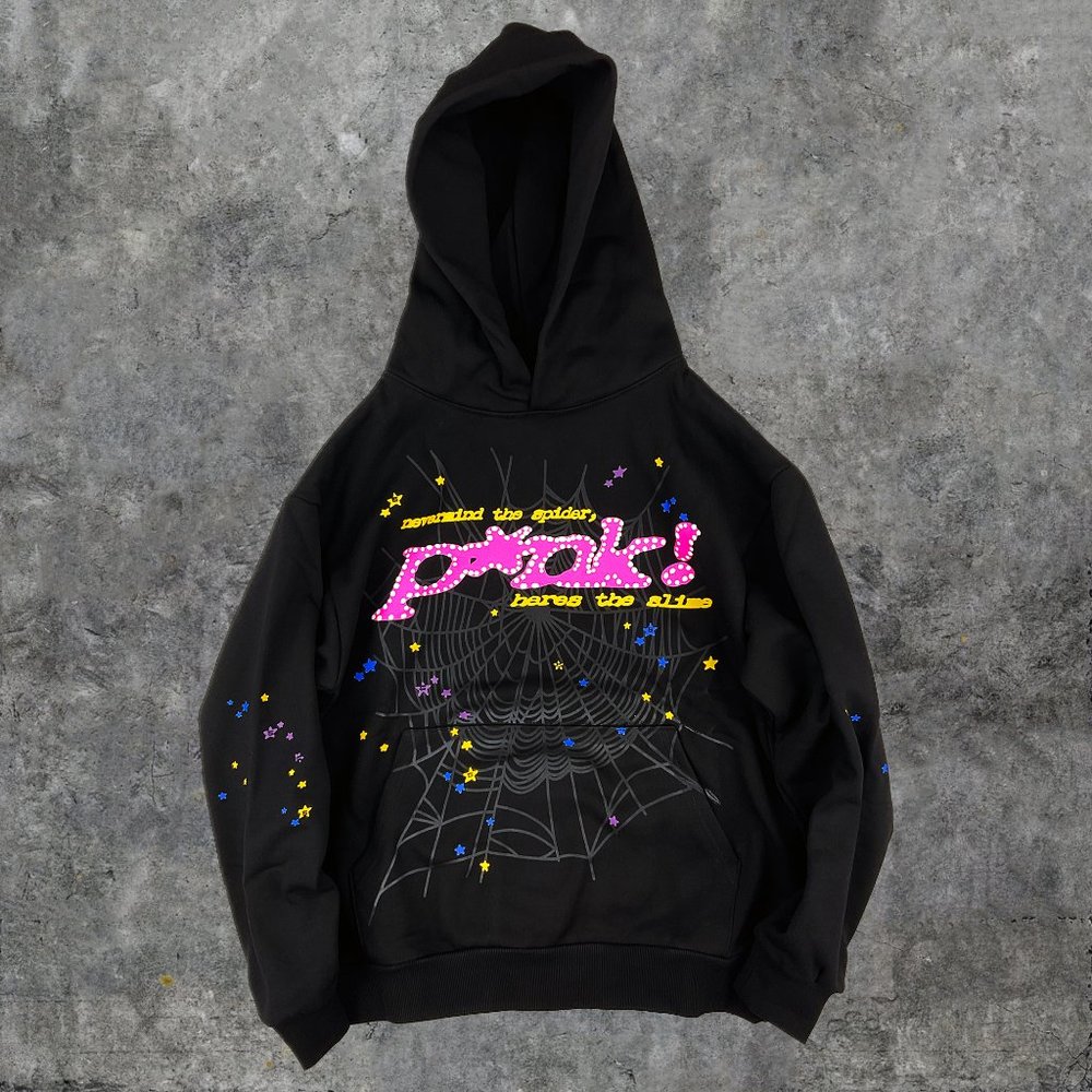 Sp5der P*NK Pink & Black Hoodie Sweatshirt | Spider Worldwide